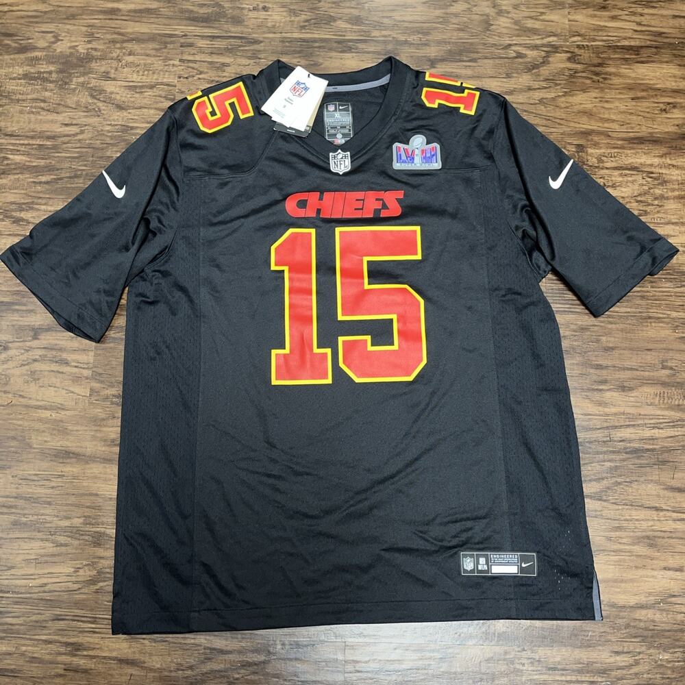 Rare Nike Mahomes Kansas City Chiefs Super Bowl LVIII Patch Jersey Men XL Black